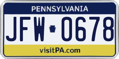 PA license plate JFW0678