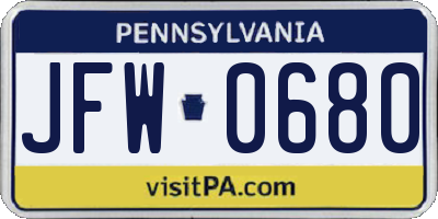 PA license plate JFW0680