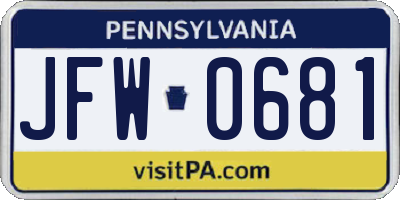 PA license plate JFW0681