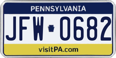 PA license plate JFW0682