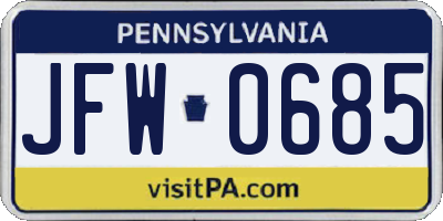 PA license plate JFW0685