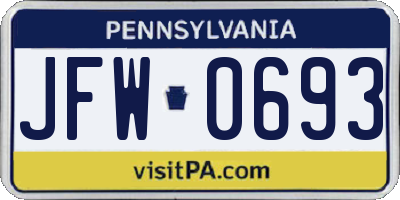 PA license plate JFW0693