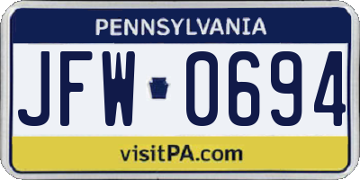 PA license plate JFW0694