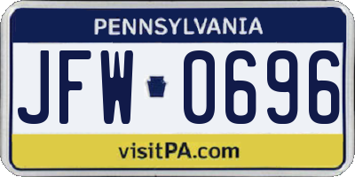 PA license plate JFW0696
