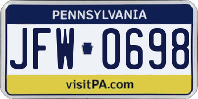 PA license plate JFW0698