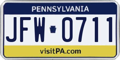PA license plate JFW0711