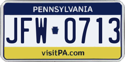 PA license plate JFW0713