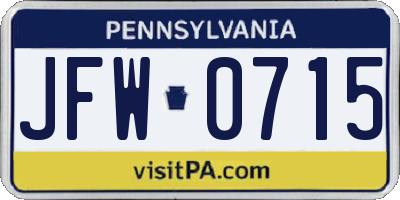 PA license plate JFW0715