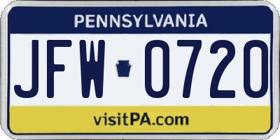 PA license plate JFW0720