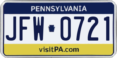 PA license plate JFW0721