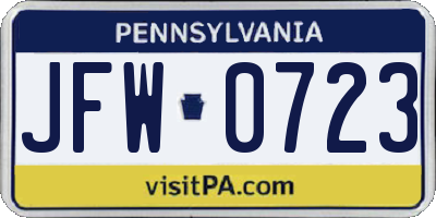 PA license plate JFW0723