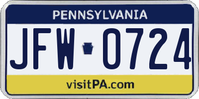 PA license plate JFW0724