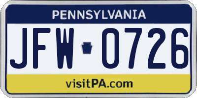 PA license plate JFW0726
