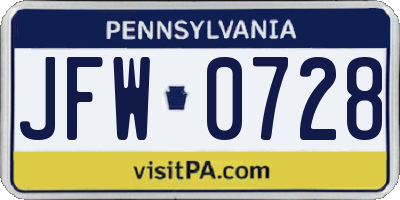 PA license plate JFW0728