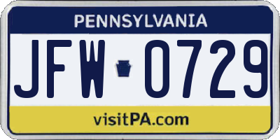 PA license plate JFW0729