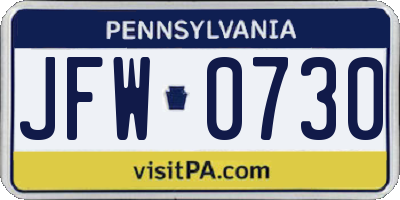 PA license plate JFW0730