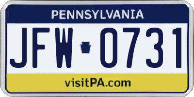 PA license plate JFW0731