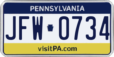 PA license plate JFW0734