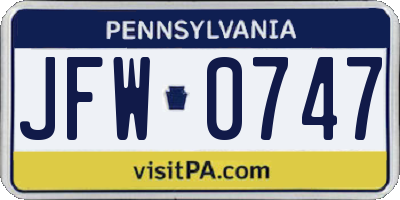 PA license plate JFW0747