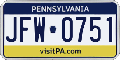 PA license plate JFW0751