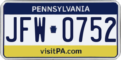 PA license plate JFW0752