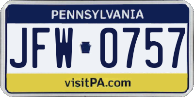 PA license plate JFW0757