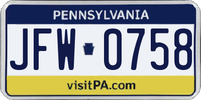 PA license plate JFW0758