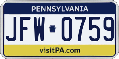 PA license plate JFW0759