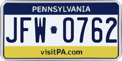 PA license plate JFW0762