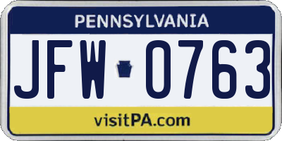 PA license plate JFW0763