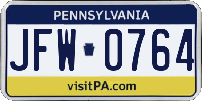 PA license plate JFW0764