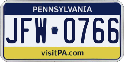 PA license plate JFW0766