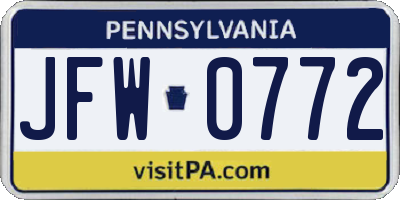 PA license plate JFW0772