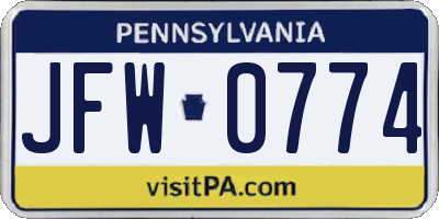 PA license plate JFW0774