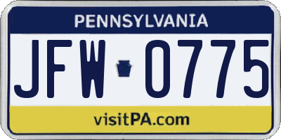 PA license plate JFW0775