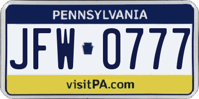 PA license plate JFW0777