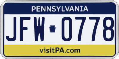 PA license plate JFW0778