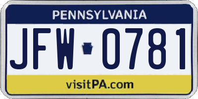 PA license plate JFW0781
