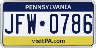 PA license plate JFW0786