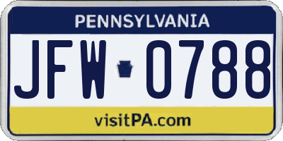 PA license plate JFW0788
