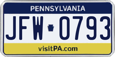 PA license plate JFW0793