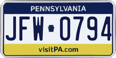 PA license plate JFW0794