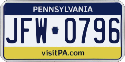 PA license plate JFW0796