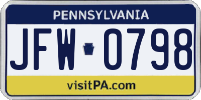 PA license plate JFW0798