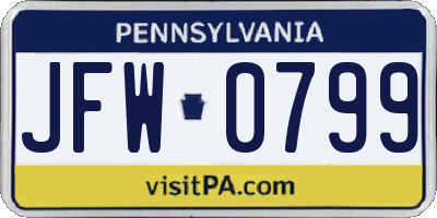 PA license plate JFW0799