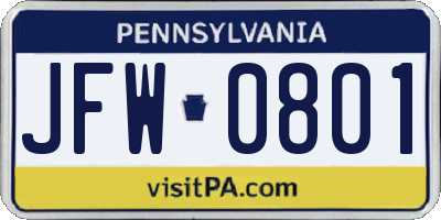 PA license plate JFW0801