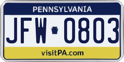 PA license plate JFW0803
