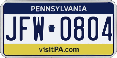 PA license plate JFW0804