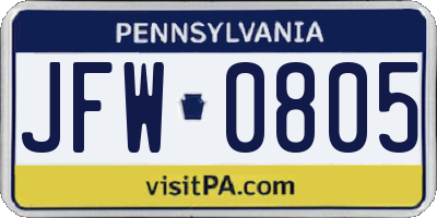 PA license plate JFW0805