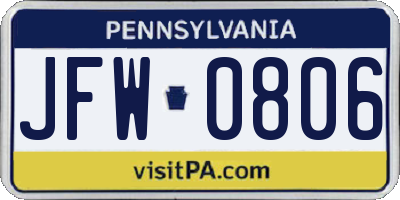 PA license plate JFW0806